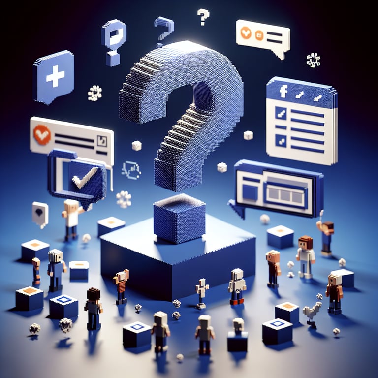 3D voxel art depicting interactive audience feedback for social media ad survey