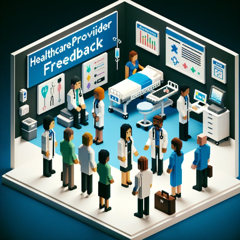 Illustration of key Healthcare Provider Feedback survey questions leading to positive outcomes.