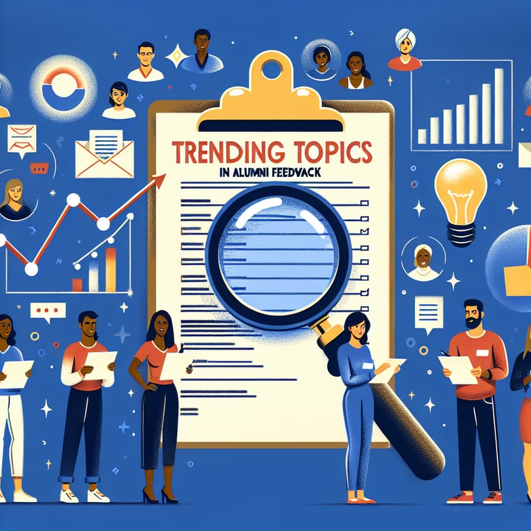 Illustration of trending topics in Alumni Feedback survey questions for relevant and insightful surveys