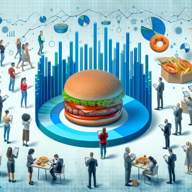 Illustration depicting the importance of Fast Food survey questions in monitoring the industry.