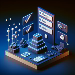 3D voxel art depicting the concept of always-to-never online surveys on a dark blue background.