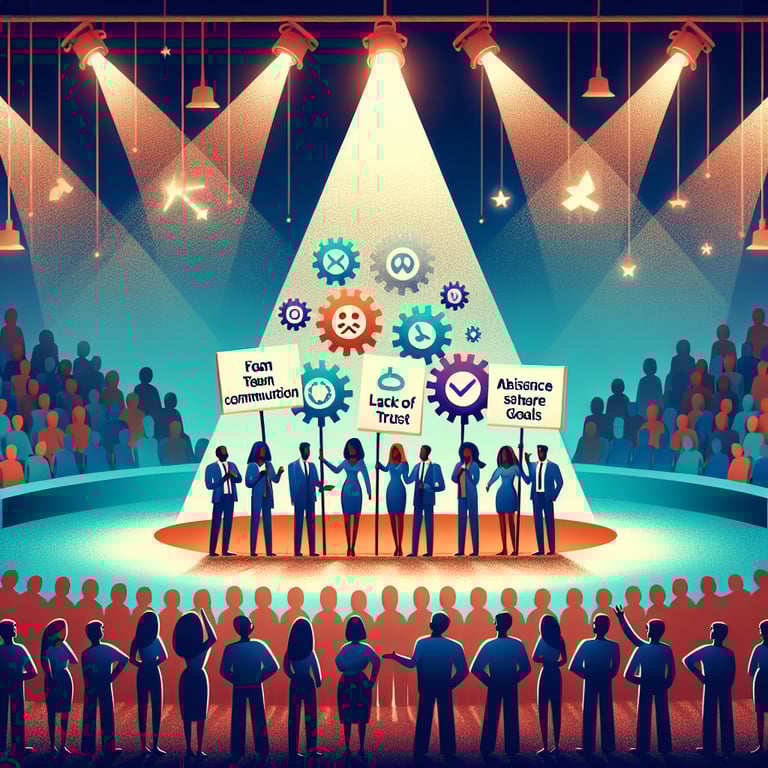 Illustration highlighting key topics for Team Dysfunction survey questions.