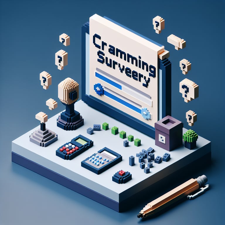 3D voxel art showcasing last-minute study poll concept with cramming survey themes
