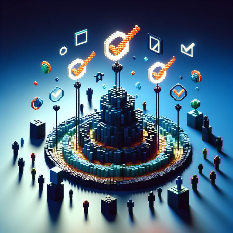 Artistic 3D voxel cube illustrating themes of a Q12 engagement survey