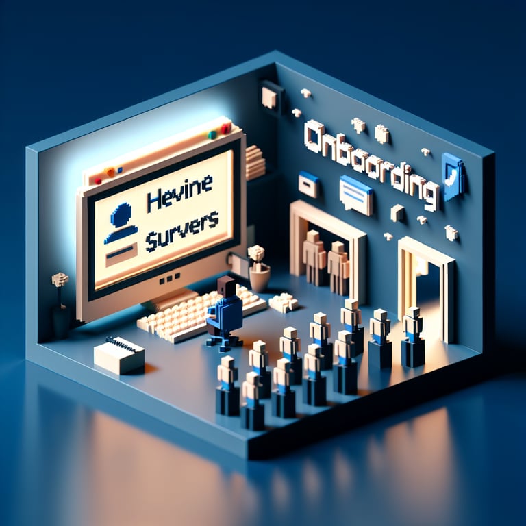 Artistic 3D voxel of employee orientation survey process