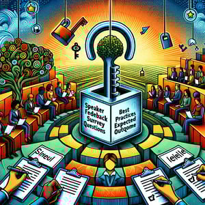 Illustration showcasing best practices and outcomes of Speaker Feedback survey questions