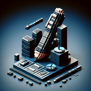 3D voxel art depicting the concept of offsite surveys on a dark blue background.
