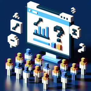 3D voxel art depicting the concept of online inmate surveys against a dark blue background.