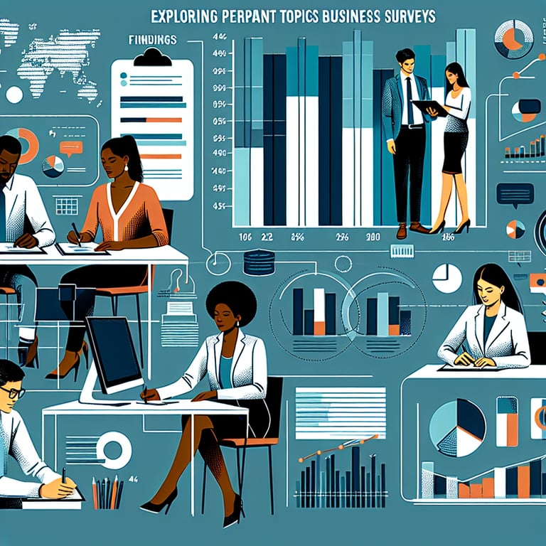 Illustration depicting pertinent topics explored in Annual Business survey questions.