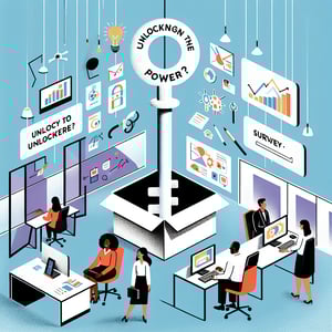 Illustration depicting the concept of unlocking the power of Workplace Design survey questions.