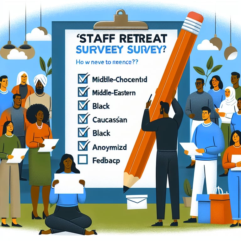 Illustration depicting key topics for Staff Retreat survey questions