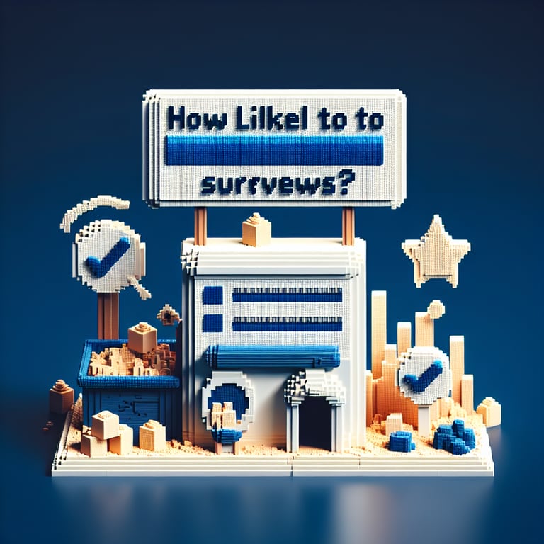 Artistic 3D voxel depicting recommendation likelihood survey concept