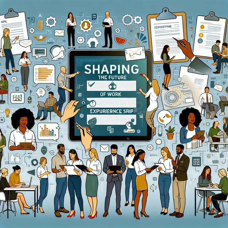 Illustration depicting relevant topics for shaping future through Work Experience survey questions.