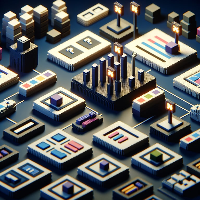 Artistic 3D voxel illustrating dual-language query design for a Texas home-language poll