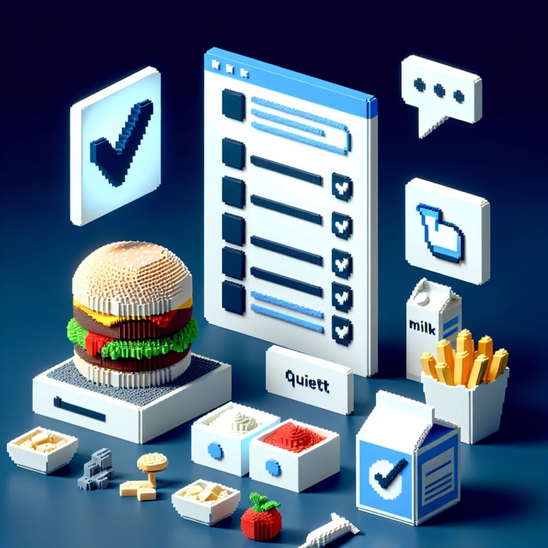 Artistic 3D voxel of food taste survey modules and feedback elements