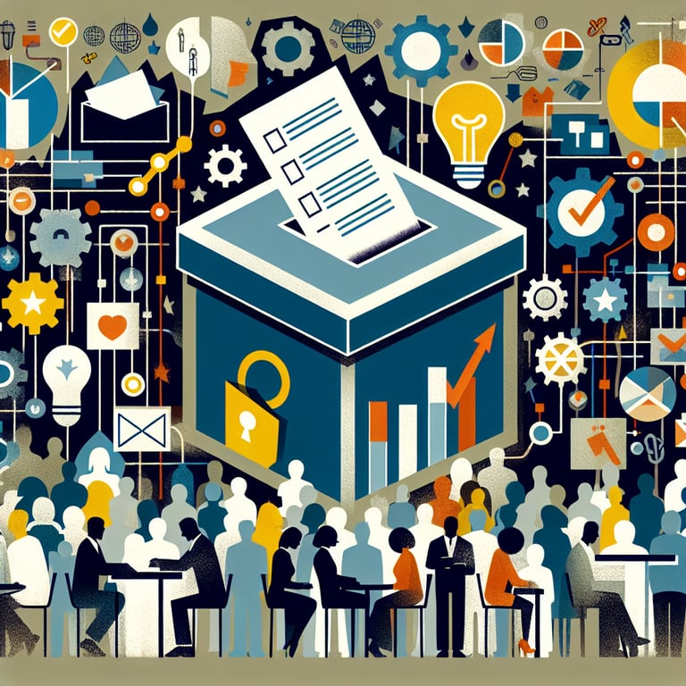 Illustration of Political Participation survey questions highlighting today's relevant topics.