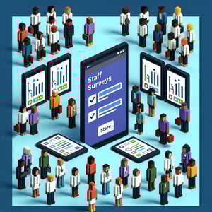 3D voxel art depicting online surveys, symbolising NHS England staff survey questions.