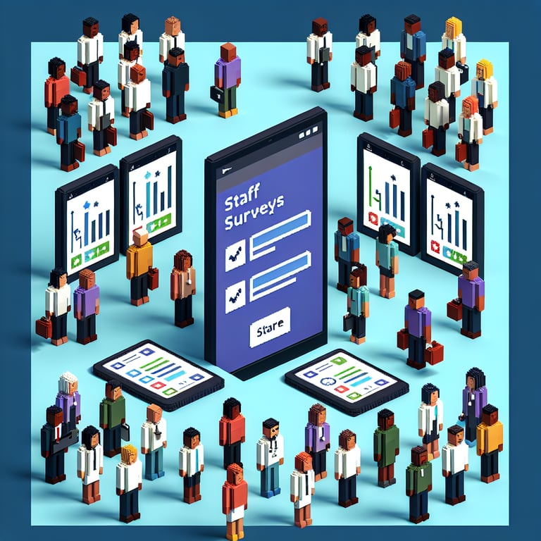 3D voxel art depicting online surveys, symbolising NHS England staff survey questions.