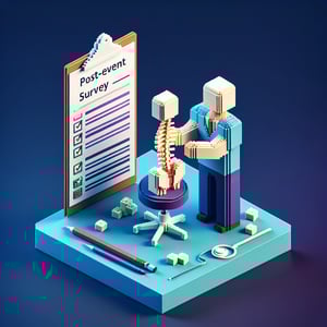 3D voxel art depicting online survey concept on a dark blue background, related to chiropractic post event.