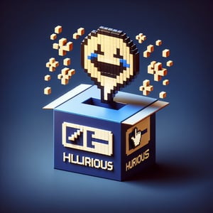 3D voxel art depicting the fun and humor involved in online survey questions, set against a dark blue background.