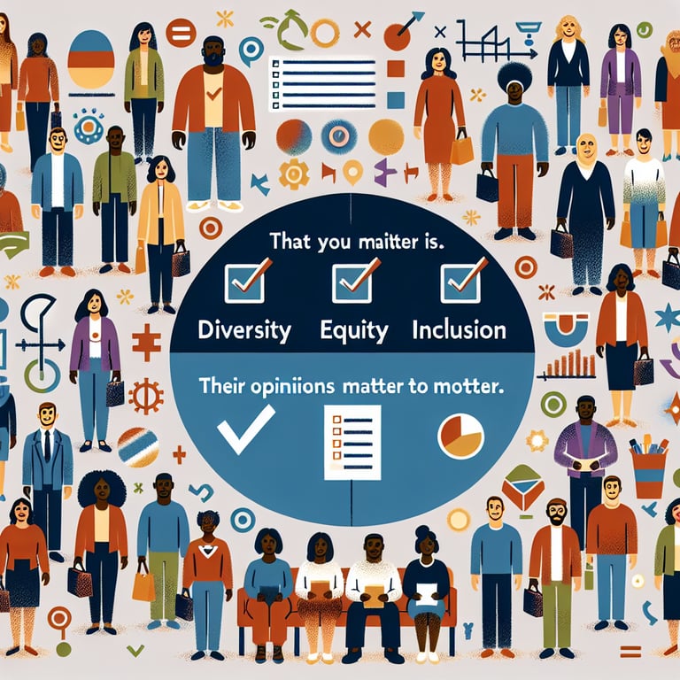 Illustration depicting the concept of Diversity, Equity, and Inclusion (DEI) survey questions.