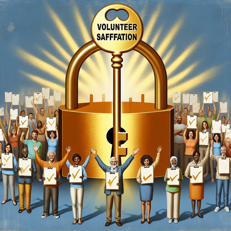 Illustration depicting essential Volunteer Satisfaction survey questions for unlocking nonprofit potential.