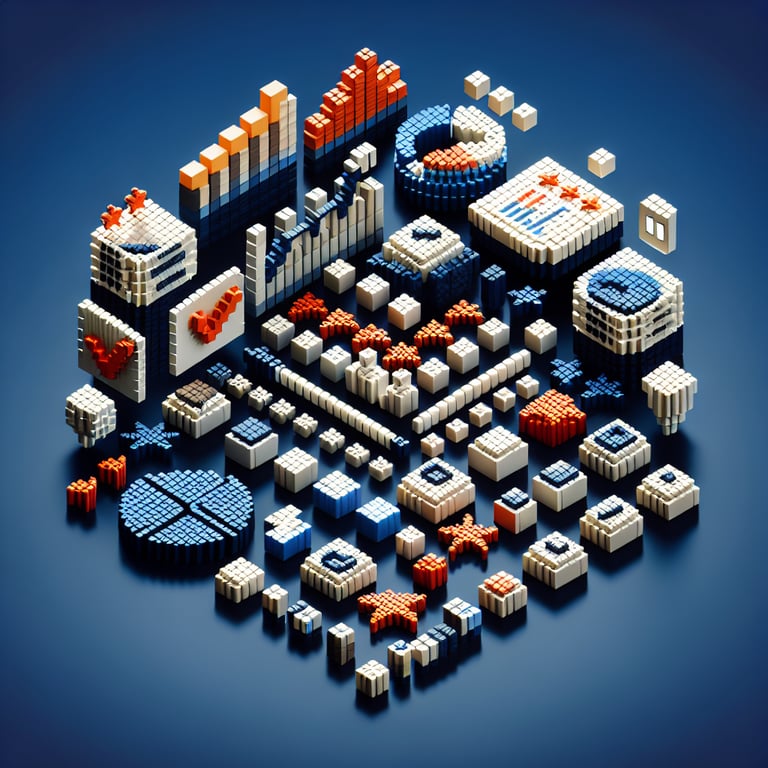 Artistic 3D voxel depicting organizational feedback and performance scoring