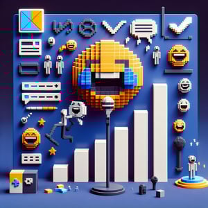 3D voxel art depicting amusing numerical surveys on a dark blue background.