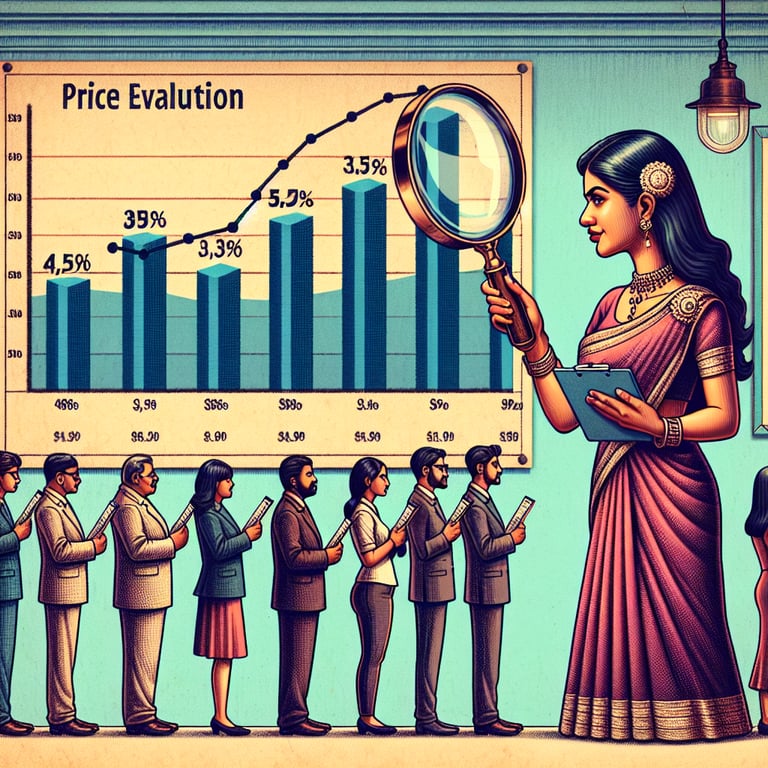 Illustration depicting key topics in Price Evaluation survey questions for customer feedback.