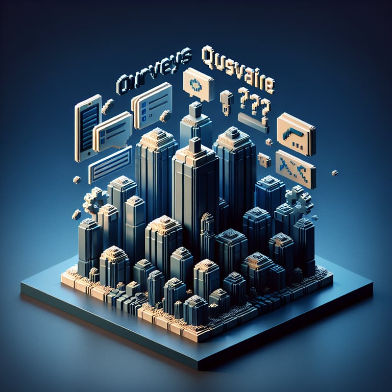 Artistic 3D voxel composition depicting question crafting for nonprofit polls