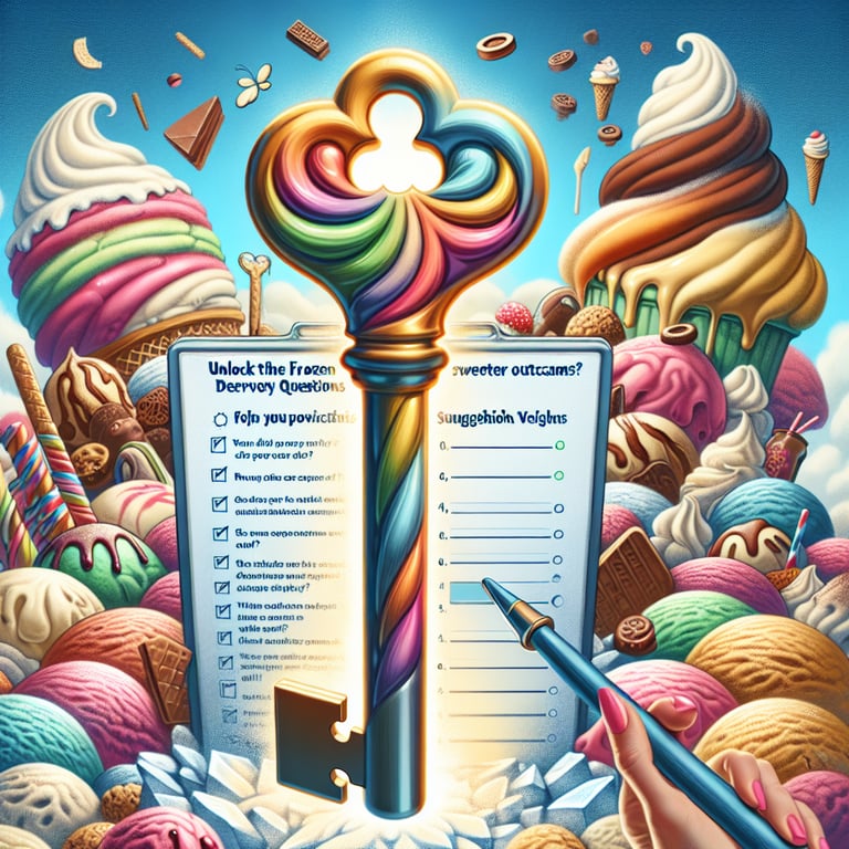 Illustration of Ice Cream survey questions for unlocking sweeter outcomes.