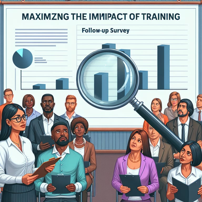 Illustration highlighting key Follow-Up Survey Questions for maximizing training impact.