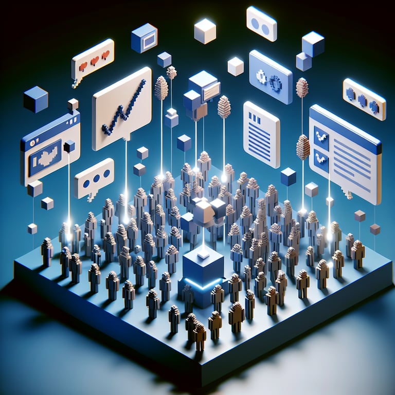 Artistic 3D voxel representation of customer survey questions