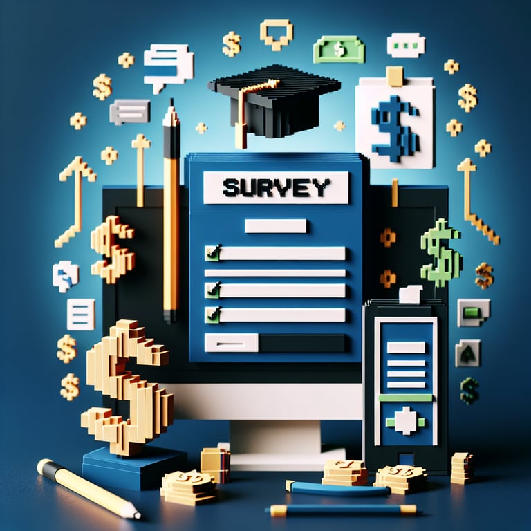 3D voxel art illustrating a student budget and affordability questionnaire graphic