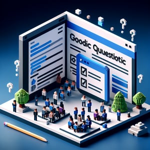 3D voxel art depicting the concept of online demographic surveys on a dark blue background.