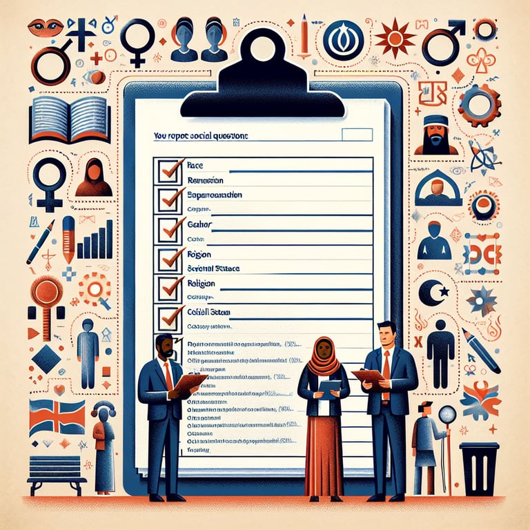 Illustration of a key unlocking Social Identity survey questions, symbolizing a comprehensive guide.