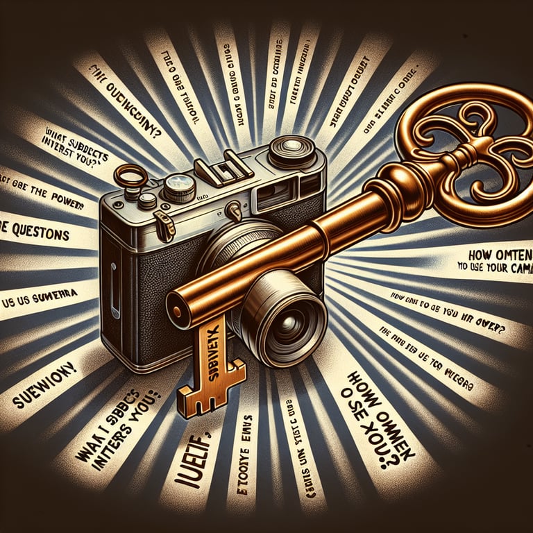 Illustration representing essential photography survey questions and expected outcomes.