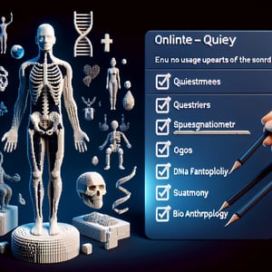 3D voxel art depicting the concept of online bio anthropology surveys on a dark blue background.