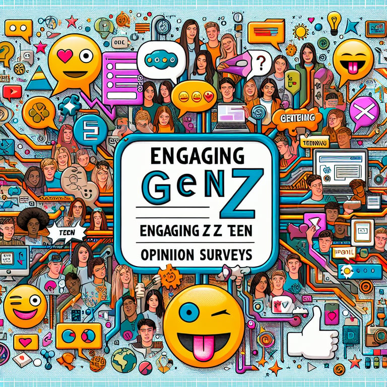 Illustration of trending topics for Teen Opinion survey questions engaging Gen Z.