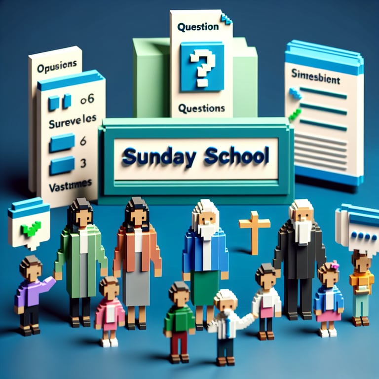 3D voxel art illustrating an online Sunday school questionnaire