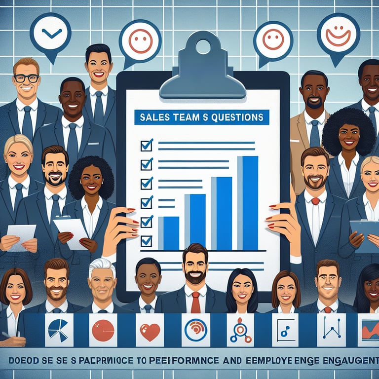 Illustration of relevant topics for Sales Team survey questions to boost performance and engagement.