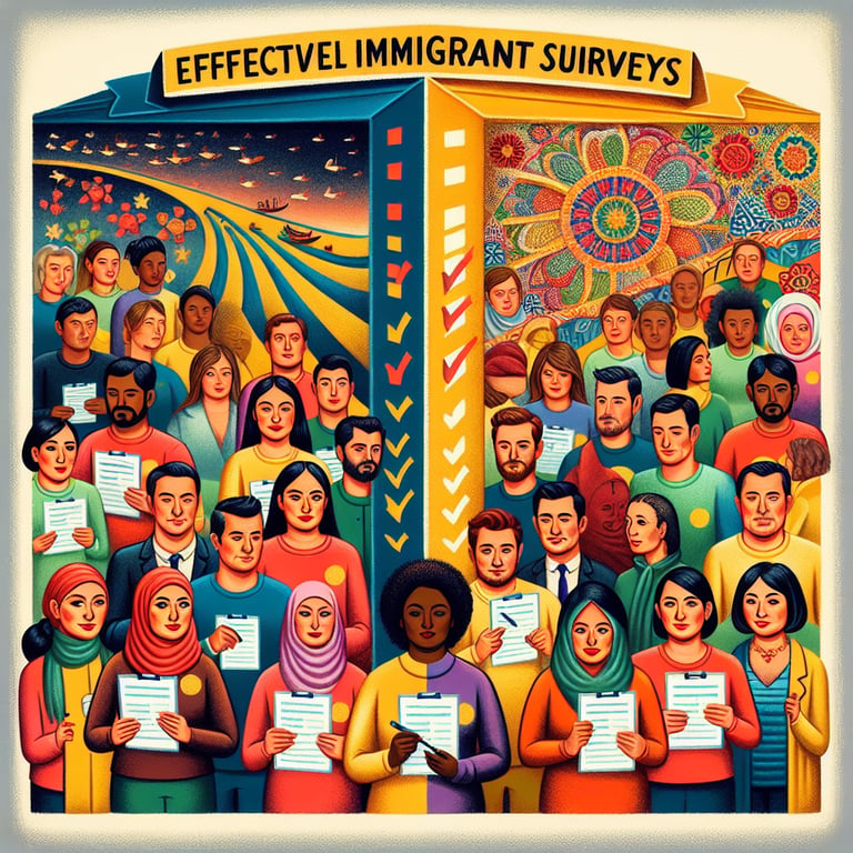 Illustration depicting the creation of effective Immigrant Survey survey questions for better understanding and integration