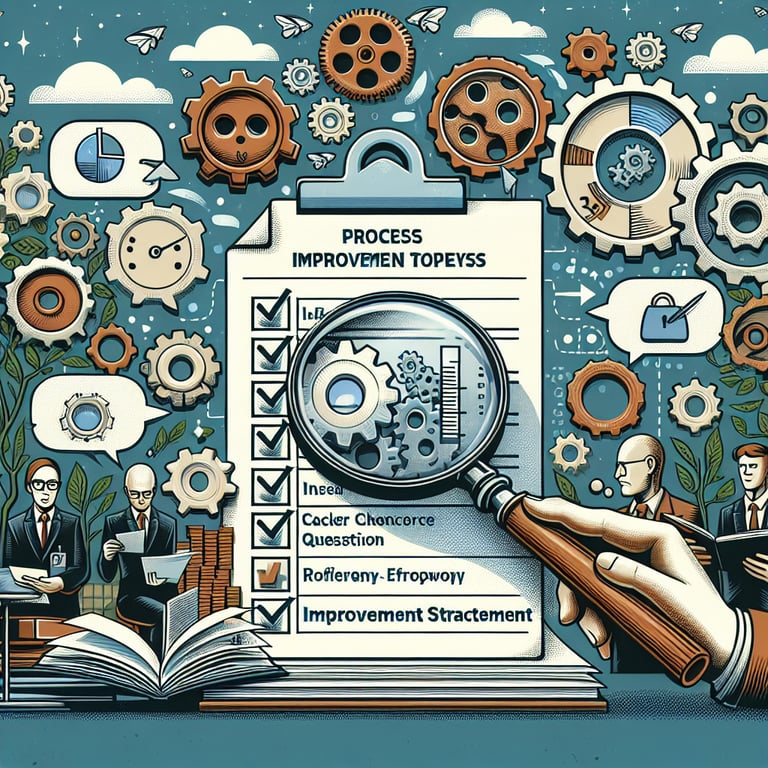 Illustration highlighting relevant topics for Process Improvement Survey survey questions.