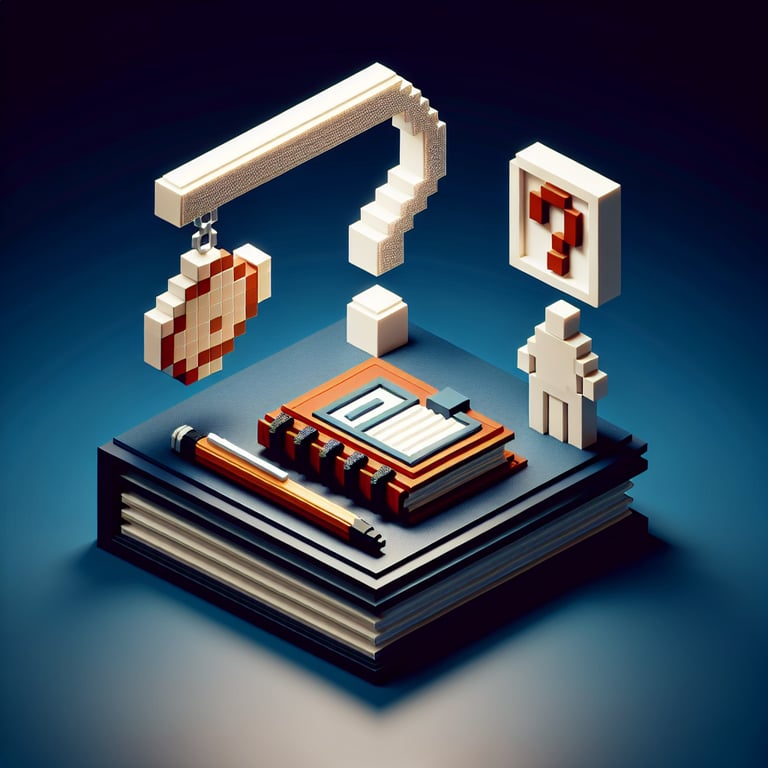 3D voxel art depicting online surveys concept, themed around child marriage, on a dark blue background.