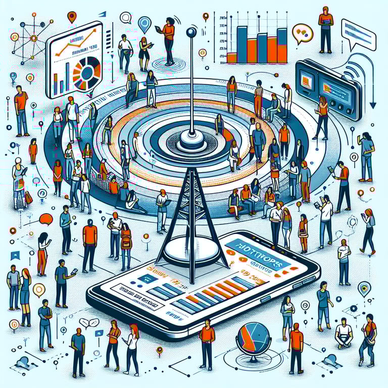 Illustration representing exploration of hot topics in Technology/Mobile App survey questions.