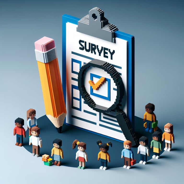 3D voxel rendering of a kids survey questionnaire interface