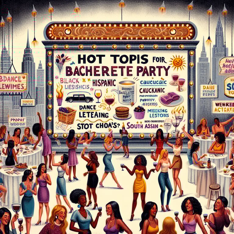 Illustration of hot topics for Bachelorette Party survey questions