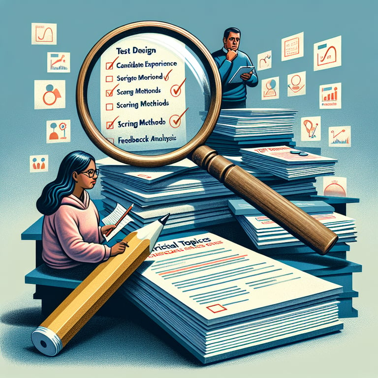 Illustration depicting crucial topics for creating effective test survey questions.