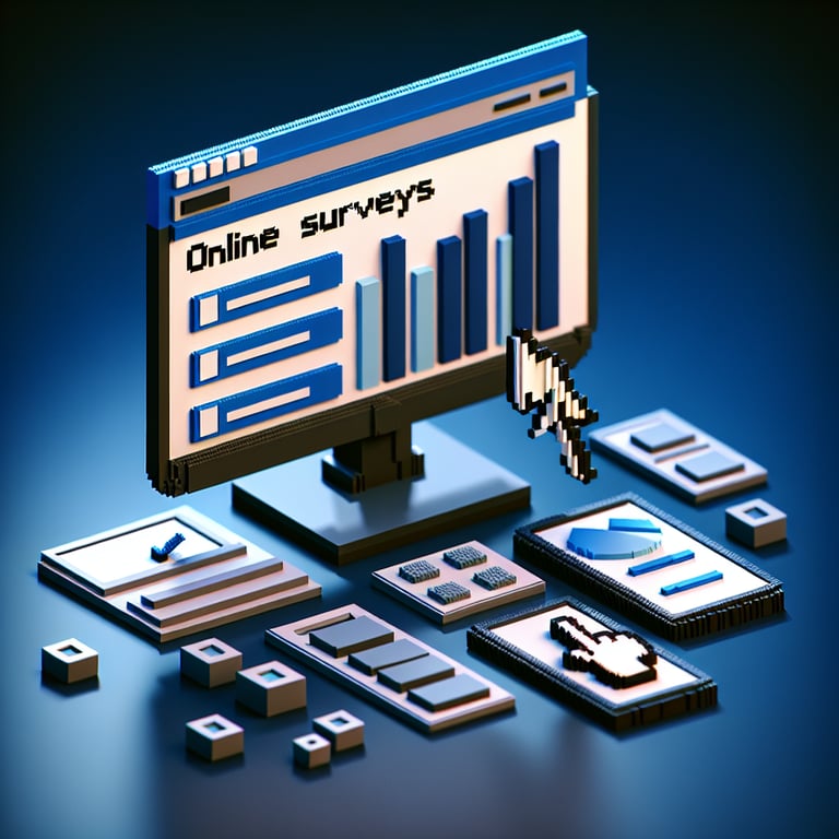 Artistic 3D voxel art of online usage polling frequency survey