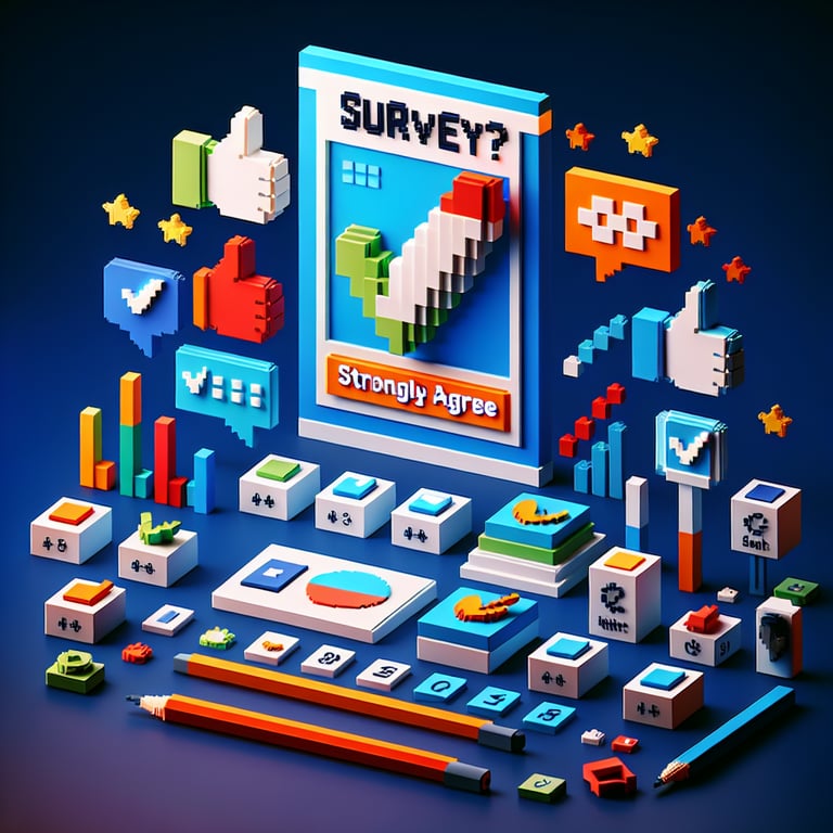Artistic 3D voxel representation of a feedback poll grid with strongly agree option highlighted